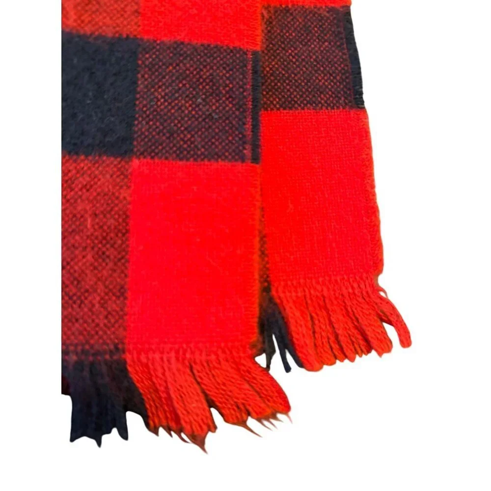 Buffalo Plaid Red & Black Wool Blend Scarf With Fringed Edges For Men & Women